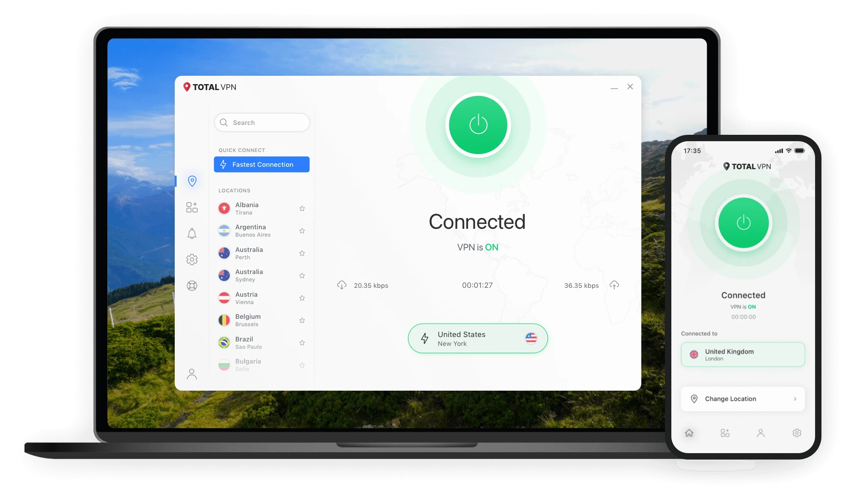 Total VPN application shown on compatible devices